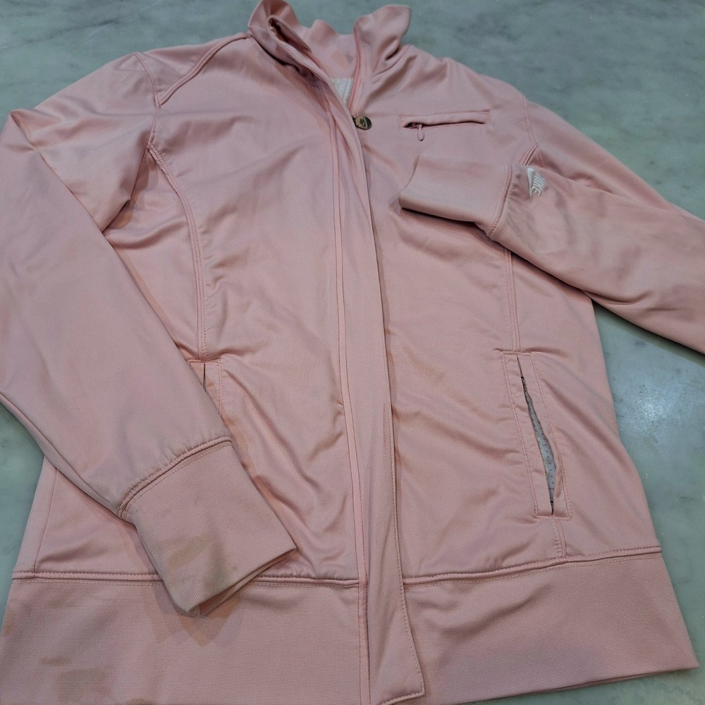 Nike Track Jacket Womens Medium Pink Full Zip Mock Neck Athletic Activewear